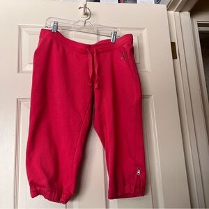 Express Y2K Juniors S Coral Cropped Sweatpants with zippered leg and bling